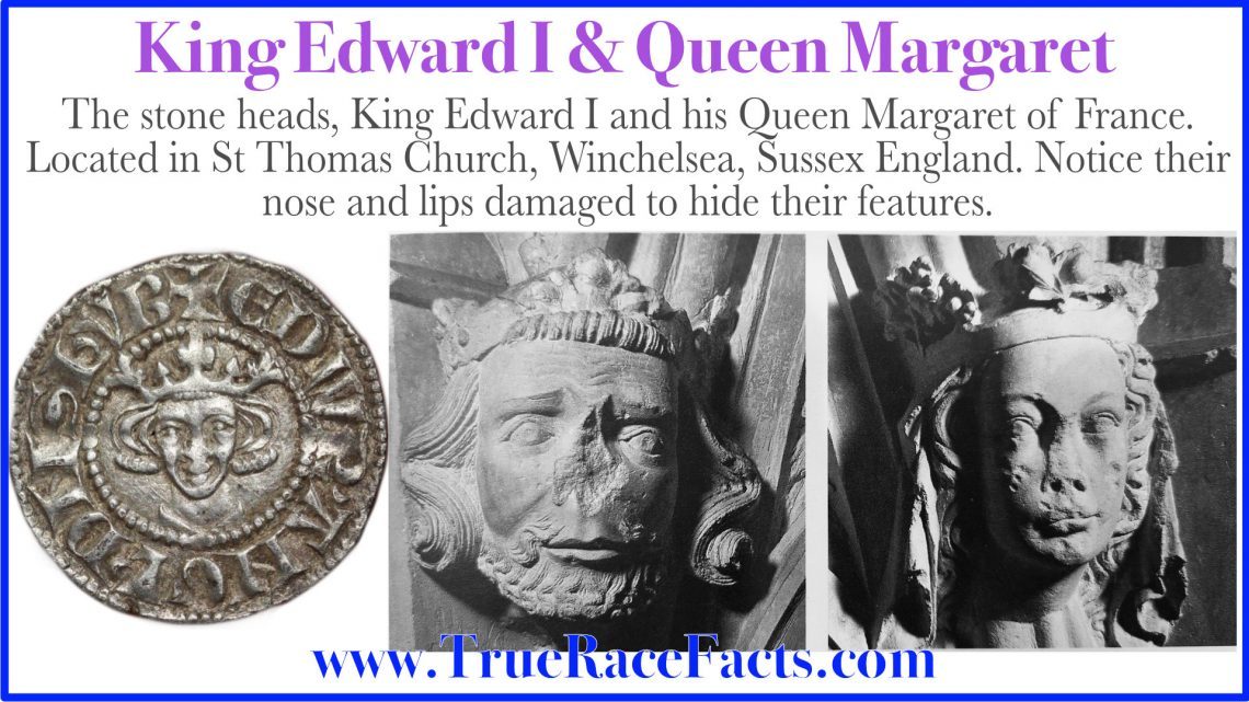 The stone heads, King Edward I and his Queen Margaret of France. Located in St Thomas Church, Winchelsea, Sussex England. Notice their nose and lips damaged to hide their features.