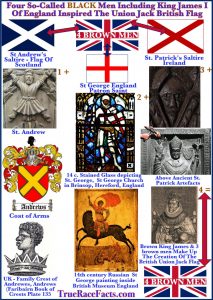 King James I & VI of England and Scotland Union Jack flag is made up of 4 black men