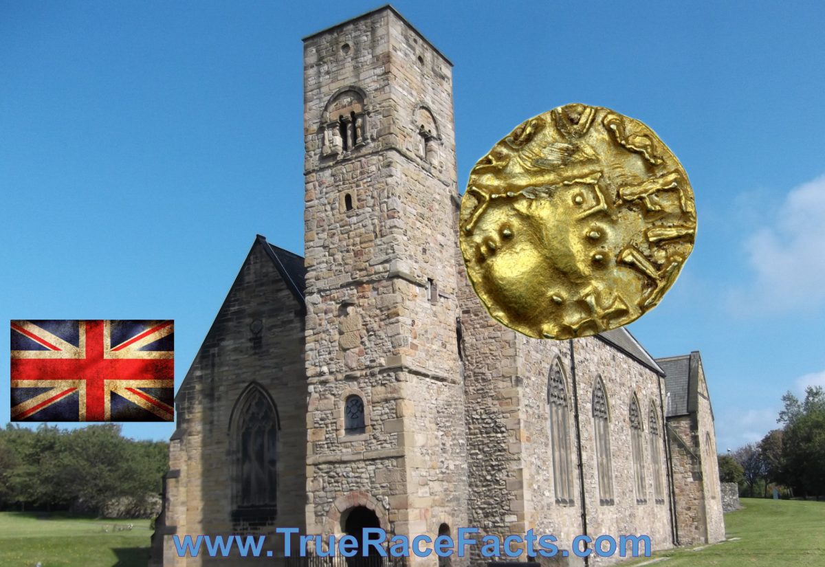 675ad St Peters Church Monkwearmouth with gold Anglo-Saxon coin c645-685