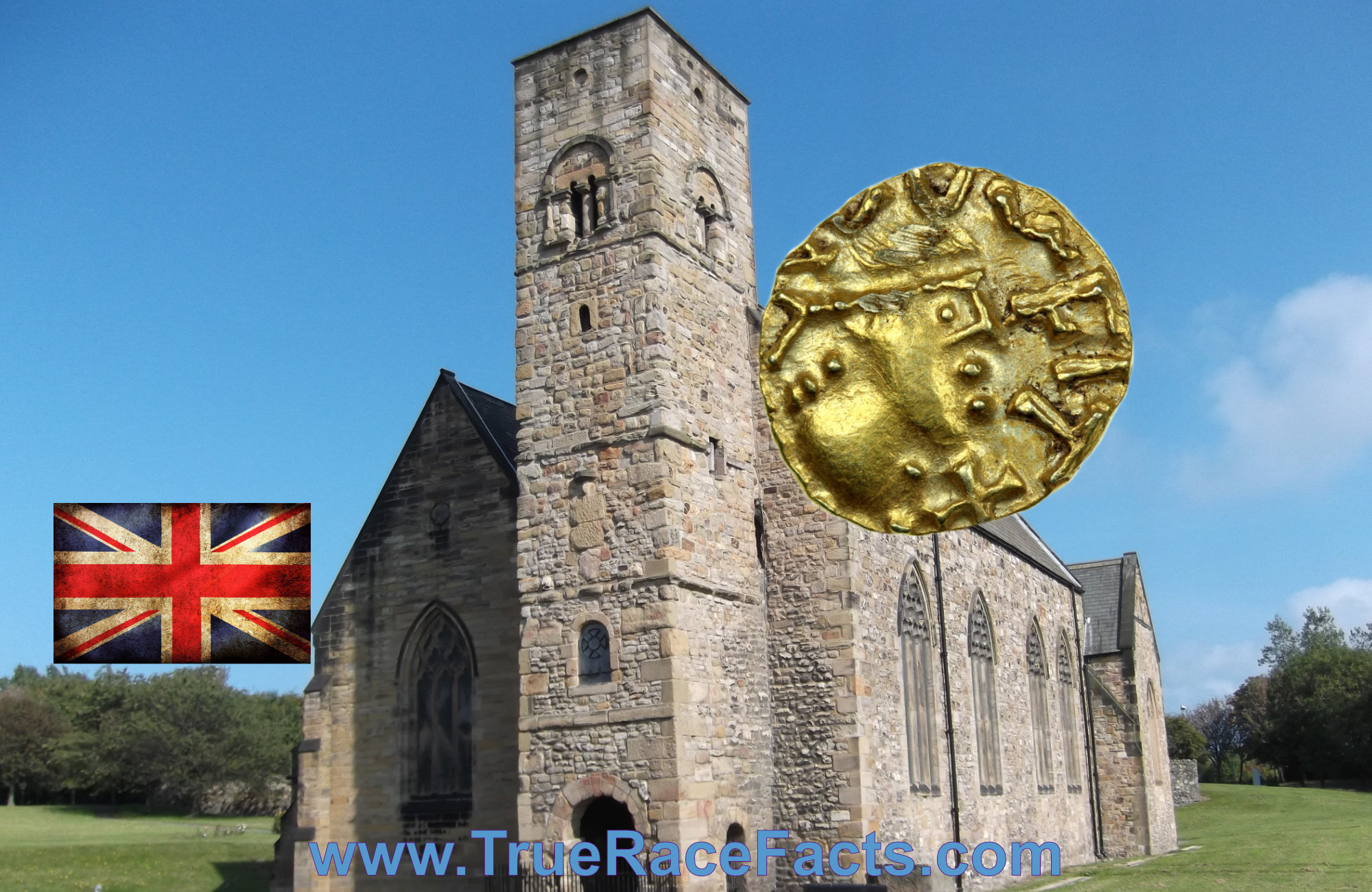 675ad St Peters Church Monkwearmouth with gold Anglo-Saxon coin c645-685