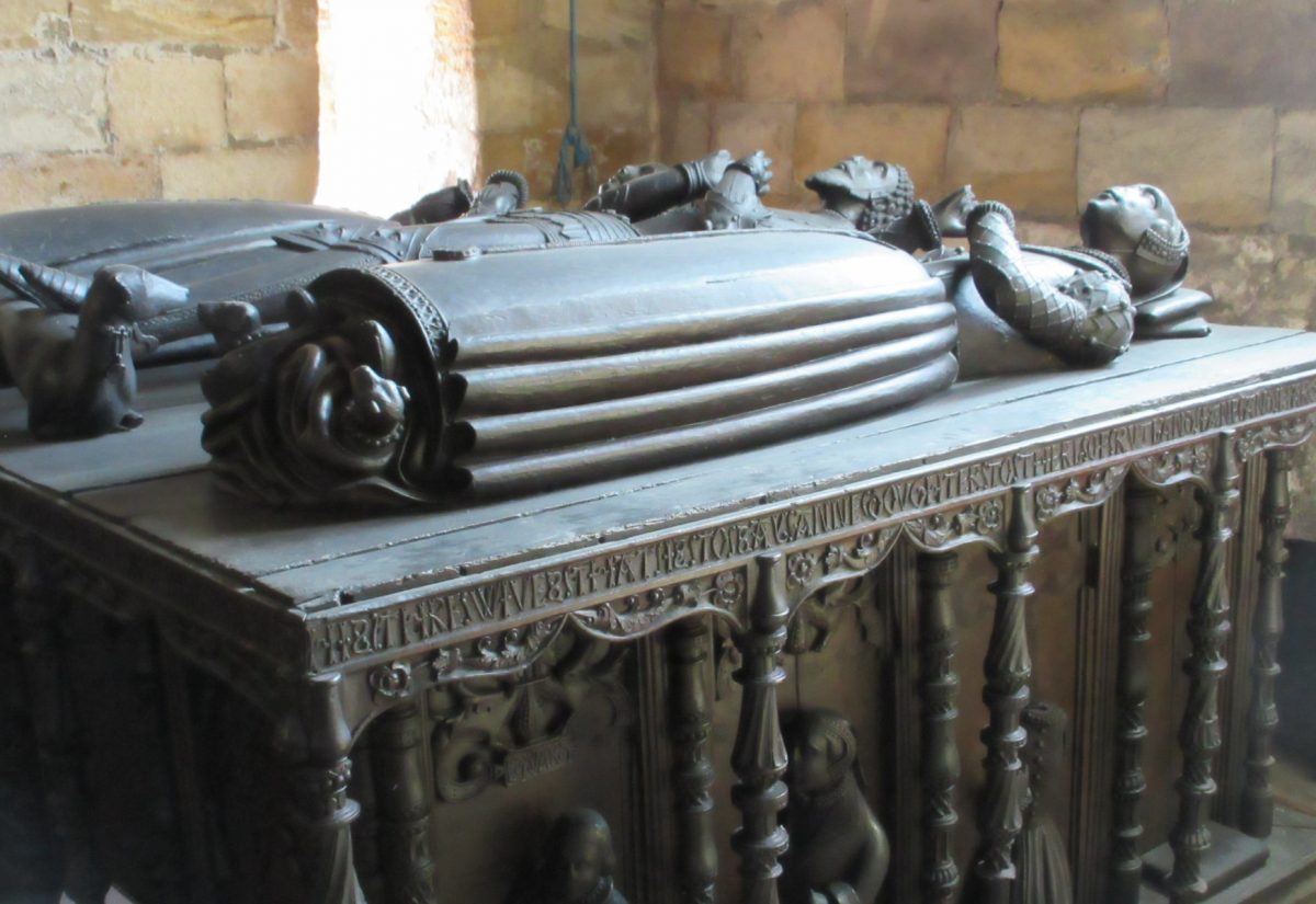 Henry Neville, 5th Earl of Westmorland with his two wives. Ancient wooden monuments aka Effigies.