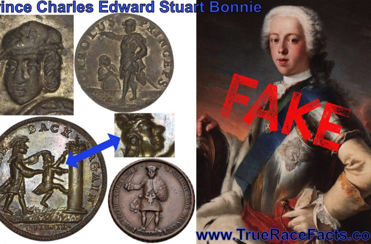 Prince Charles Edward Stuart Bonnie fake and real image. Coins and medals are authentic but the painting is considered artistic interpretations.