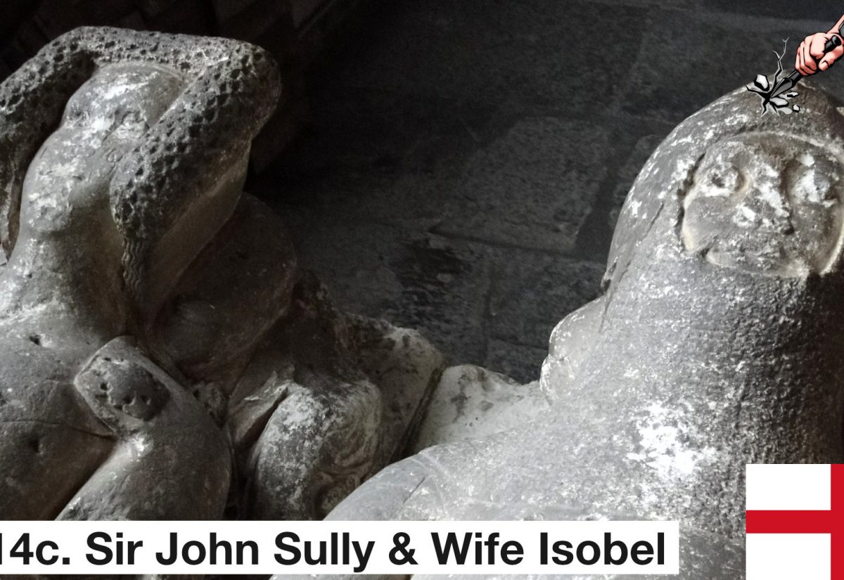 Detail of Sir John Sully’s effigy showing strong surviving facial structure despite the removal of original paint and later tooling.